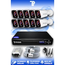 Picam 10 Kameralı Kare 10 Dış Kamera Set HDD'siz Full HD Gece Görüşlü Güvenlik Kamerası Sistemi