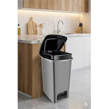 40 L Pedallı Gri/siyah İç Kovalı Slim Çöp Kovası - Mutfak Ve Banyo Uygun Gri - 836816396 Gri