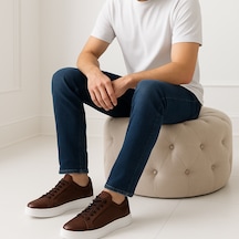 Growish Gre0065-7 Hakiki Deri Yüksek Beyaz Eva Taban Koku Yapmaz Kahverengi Sneakers Ayakkabı Kahverengi
