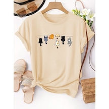 Uyguntarz Unisex Yaramaz Kediler Baskılı Tasarım Tshirt Bej