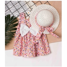 Şapkalı Kız Bebek Elbisesi Puantiyeli Bebek Takımı-somon
