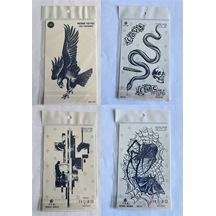 Kartal Yılan 4 Adet Birden 3 Hafta Kalıcı Geçici Yapıştırma Dövme 18x11 Cm