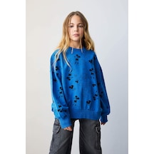 Defacto Kız Çocuk Disney Mickey & Minnie Oversize Fit Bisiklet Yaka Sweatshirt B9882A824SPBE776 Mavi