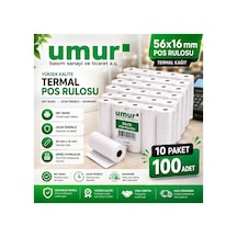 56x16 Mm Termal Pos Rulosu Pos Kağıdı 100 Adet 10 Paket X 10 Adet