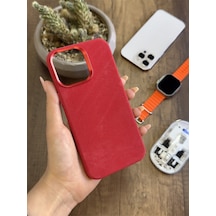 Apple iPhone 15 Pro Max Uyumlu Kadife Yüzeyli Magsafe Uyumlu Premium Kılıf Soocase691 Kırmızı