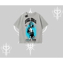 Tarzsokak Oversize Tshirt Anime Cyberpunk Kız Baskılı Gri