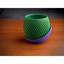 3d Baskı Küre Saksı - Kafes Dokulu İki Parçalı Dekoratif Saksı - Yeşil-mor