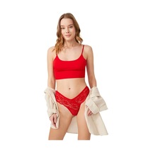 Cottonhill Dantelli Transparan Kadın Brezilya Külot-6076-kırmızı Kırmızı