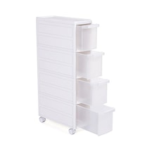 Songmıcs 4 Çekmeceli Raf, 4 Katlı 2 Ayrı Parça Kullanım, Mutfak Rafı Banyo Raf Standı Tekerlekli Niş Raf 84,5 Cm Yükseklik, Beyaz Kfr05w Aahşap
