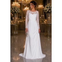 Gül&can Butik Beyaz Dantel Detaylı Uzun Abiye Elbise Beyaz