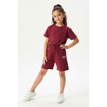 Toontoy Kids Toontoy Kız Çocuk Beli Lastikli Bağlamalı Baskılı Şort 25048 Bordo