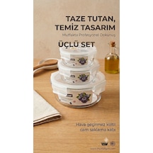 Çemi 3'lü Kilitli Yuvarlak Cam Saklama Kabı Seti Hava Geçirmez Saklama Kabı