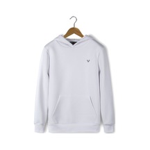 Unisex Beyaz Göğsü Logo Baskılı Kalın Üç Iplik Şardonlu Kapüşonlu Hoodie Sweatshirt Beyaz