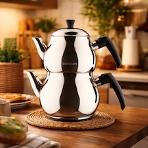 Solid Çelik Çaydanlık - Gri / Siyah - 1,6 Lt + 1,25 Lt Çok Renkli