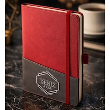 Bk Gift Kişiye Özel Kırmızı Termo Deri Defter -4, Kartvizit Bölmeli, Çizgili Ivory Kağıt Kobitmeyencom36021 Bk Gift