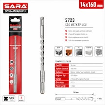 Sara S-723 Sds Plus Matkap Ucu 14 X 160 Mm, 2 Kesicili, Tungsten Karbür Uçlu