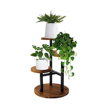 Çiçeklik 3 Raflı Saksılık Dekoratif 3 Raflı Çiçeklik Metal Doğal Ahşap Saksılık Çiçek Rafı Daire Model 70 Cm