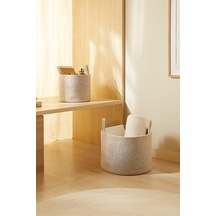 Ocean Home Textile 2'li Bej Kırçıllı Pamuklu Halat Sepet Set 26 x 22 / 35 x 27 cm