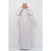 Pratik Tek Parça Çiçek Desenli Kollu Tak Çıkar Başörtülü Likralı Tesettür Namaz Elbisesi 990-0201 Mor Antrasit