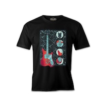 Electric Guitar And Its Parts On Grid Background Siyah Erkek Tshirt 001