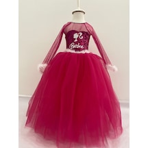 Barbie Uzun Kol Elbise Fuşya - Beyaz
