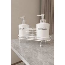 Suntel Metal Standlı Plastik Sıvı Sabun Ve Losyon Şişesi Sabunluk Beyaz 2’Li 500 ML