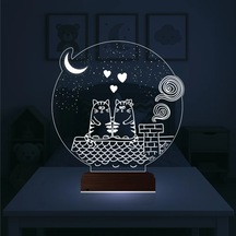Luvivia Kedi Kalp Çocuk Odası 3d Lamba - Masa Gece Lambası Şeffaf