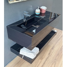 Akay Dizayn L01 Porselen Banyo Lavabosu Siyah 120 CM