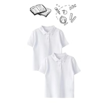 Beyaz Kız - Erkek Çocuk Polo Yaka Kısa Kollu Okul T-shirt 2 Adet