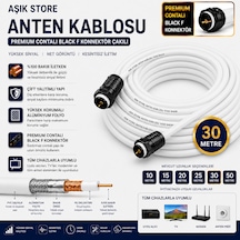 30 Metre Premium Anten Kablosu %100 Bakır İç İletken Contalı Black F Konnektör Çakılı Koaksiyel Tv Uydu Kablosu