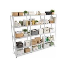 5 Katlı 3'lü Galvaniz Çelik Raf - Depo, Arşiv, Kiler, Dosya, Market Rafı 59x75 Cm-200 Cm-0.70 Mm Gri