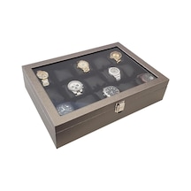 Chavin 15 Li Diamond Gri Deri Ahşap Camlı Saat Kutusu St15-59 10