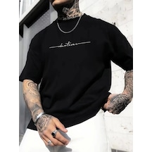 Modi Baskılı Oversize Bisiklet Yaka T-shirt - Siyah - Mymg158971