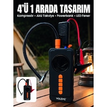 Mey İthalat 4'ü 1 Arada Akü Takviye Cihazı Dijital Lastik Şişirme Kompresörü 10000mah Powerbank Ve Led Fener