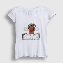 Presmono Kadın 2pac Tupac Shakur T-shirt Beyaz