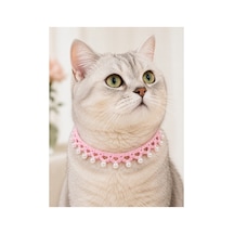 El Örgüsü Kedi Tasması Pembe İnci Boncuklu El Yapımı Ayarlanabilir Kedi Boyun Aksesuarı