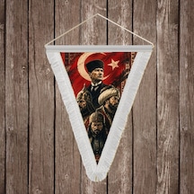 Türk Liderleri- Atatürk-fsm-alpaslan Ve Mete Han Beyaz Saçaklı Üçgen Flama Bayrak Hatıra Flama Diğer