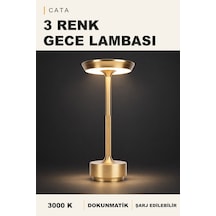 Cata Dokunmatik 3000k 3 Renk Masa Lambası, Şarj Edilebilir Altın