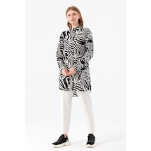 Esswaap Zebra Desenli Tunik Ekru Krem