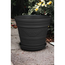 Antik Papatya Desenli Siyah Renk Saksı 21 Litre Siyah