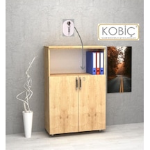 Kobiç Ofis Dosya Dolabı Kilitli Yarım Kapak Suntalam Dolap 70x35x115 Cm Meşe Meşe