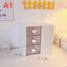 Masaüstü Kalemlik Organizer 7 Bölmeli Kawaii Kapaklı Mini Çekmeceli Kalemlik - Beyaz Beyaz