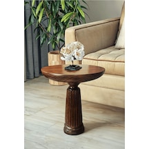 Wood Wooden Ahşap Tekli Fitilli Mantar Yan Sehpa / Ceviz Renk / Mushroom Side Table Kahverengi