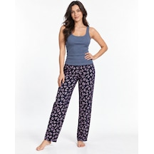 Fit Women Kadın Çizgili Bluz Desenli Askılı Gri Pijama Takımı