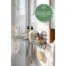 Yapışkanlı Askılı Banyo Rafı Metal Siyah Duş Şampuanlık Organizer Delmeden Montaj Raf
