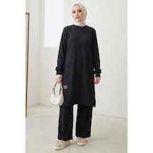 Bestenur Fitilli Arma Detay Tunik Pantolon İkili Takım 1677 - Siyah Siyah