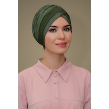 Haki Pratik Hazır Geçmeli Tesettür Bone Fukuro Piliseli Tek Bantl Haki