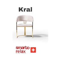 Smarto Relax Kral 2'li Yemek Masası Sandalye Seti - Metal Ayaklı, Beyaz Kumaş Beyaz & Altin Rengi
