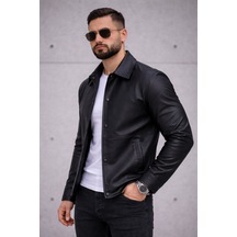 Baselco Trend Basic Deri Ceket Siyah Çıtçıtlı Deri