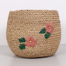 Karanfil Çiçek Desenli 33x25 Cm Deniz Sazı Sepet Bej